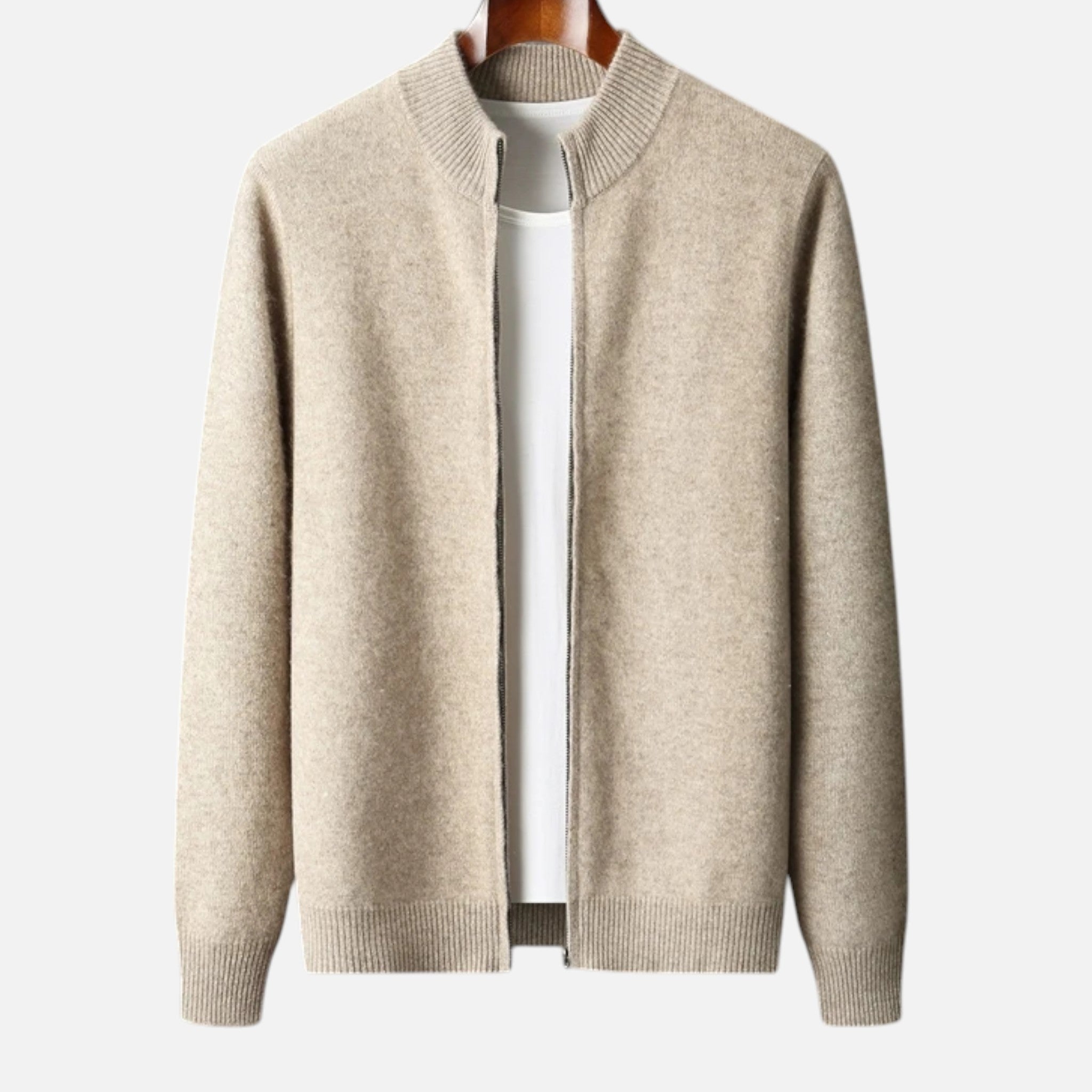 Savora Mode | Men’s Merino Wool Cardigan – Mock Collar