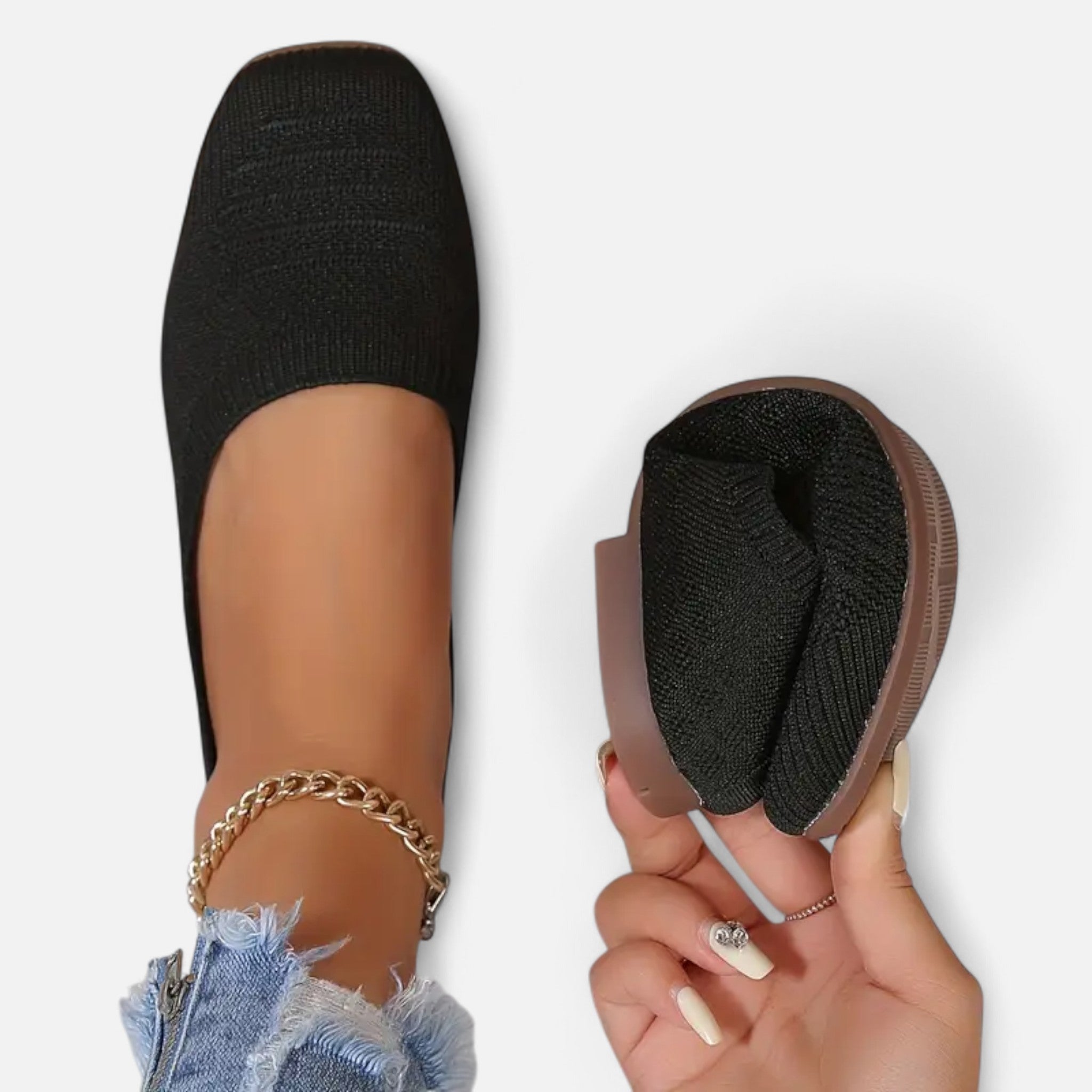 Savora Mode | Women’s Black Woven Heritage Flats