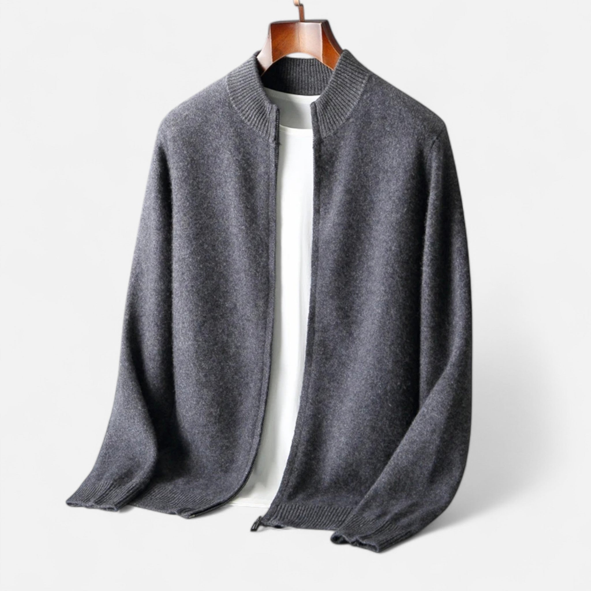 Savora Mode | Men’s Merino Wool Cardigan – Mock Collar