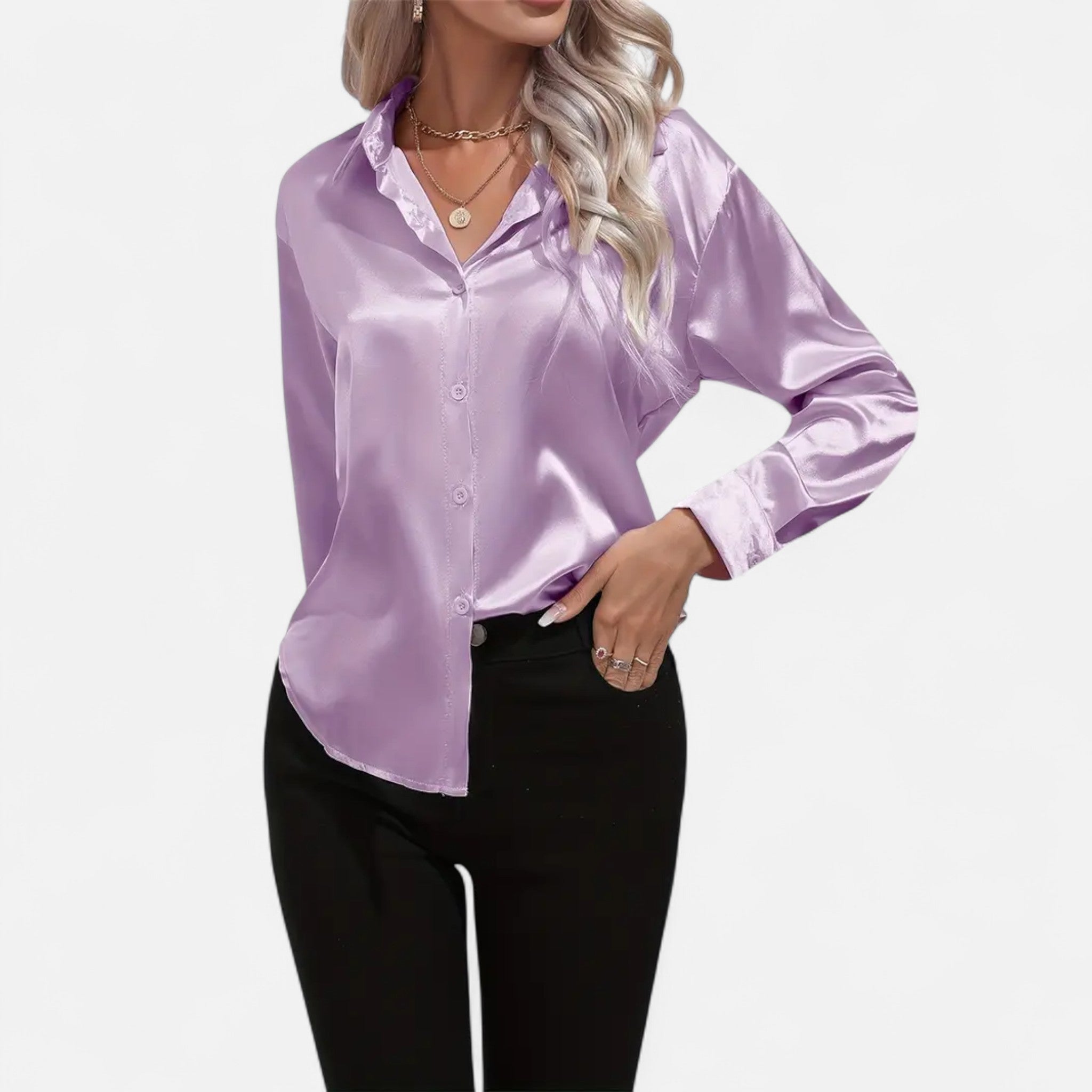 Savora Mode | Women’s Long Sleeve Satin Shirt