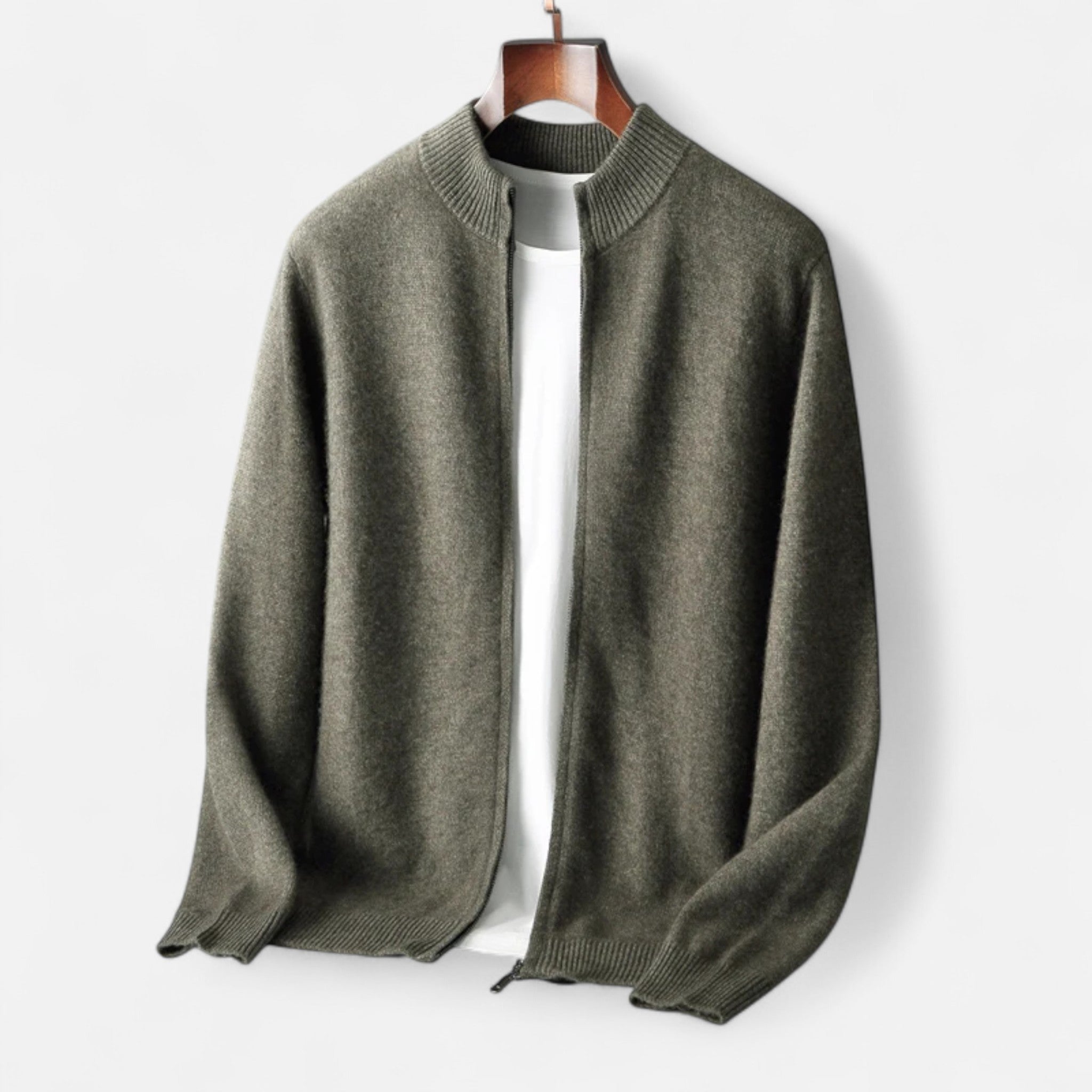 Savora Mode | Men’s Merino Wool Cardigan – Mock Collar