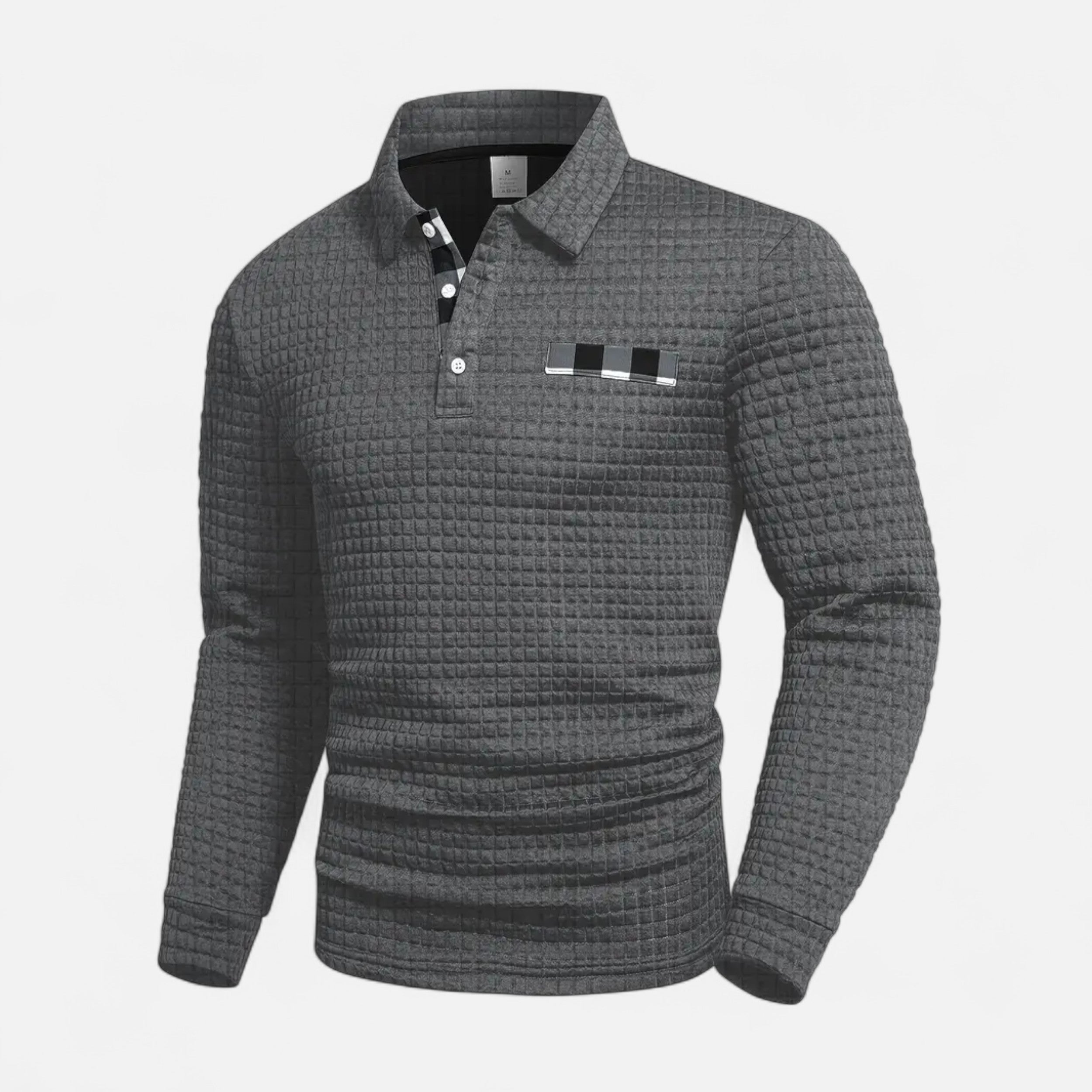Savora Mode | Men's Casual Thick Knit Button-Up Shirt - Digital Print Grid