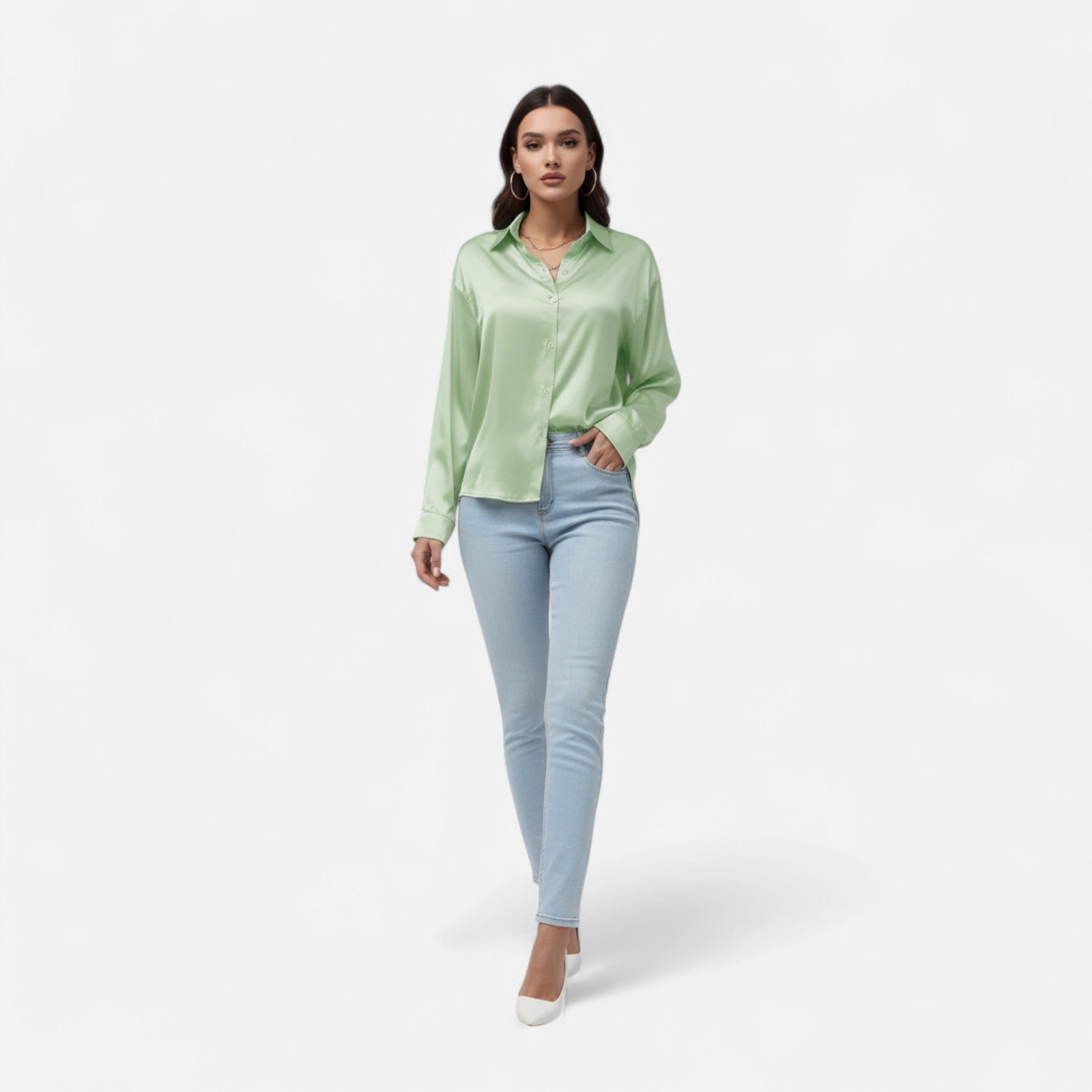Savora Mode | Women’s Long Sleeve Satin Shirt