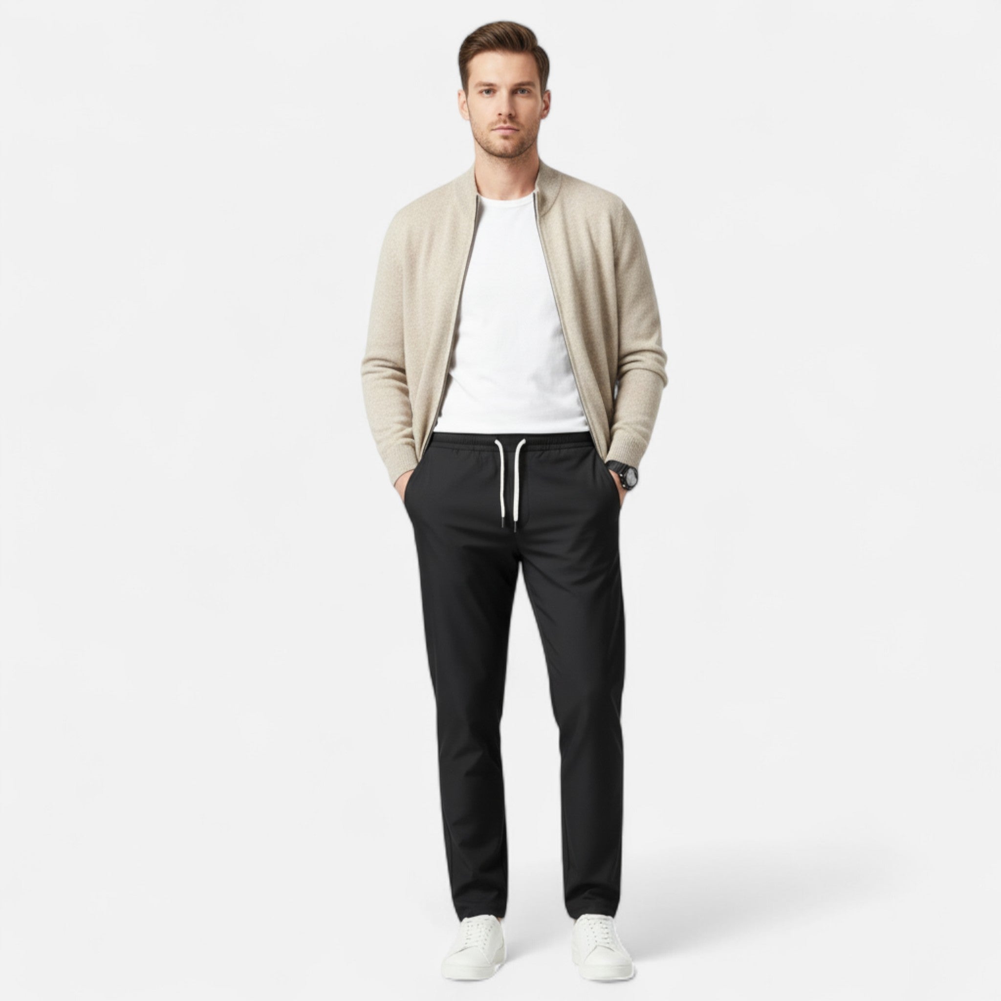 Savora Mode | Men’s Merino Wool Cardigan – Mock Collar