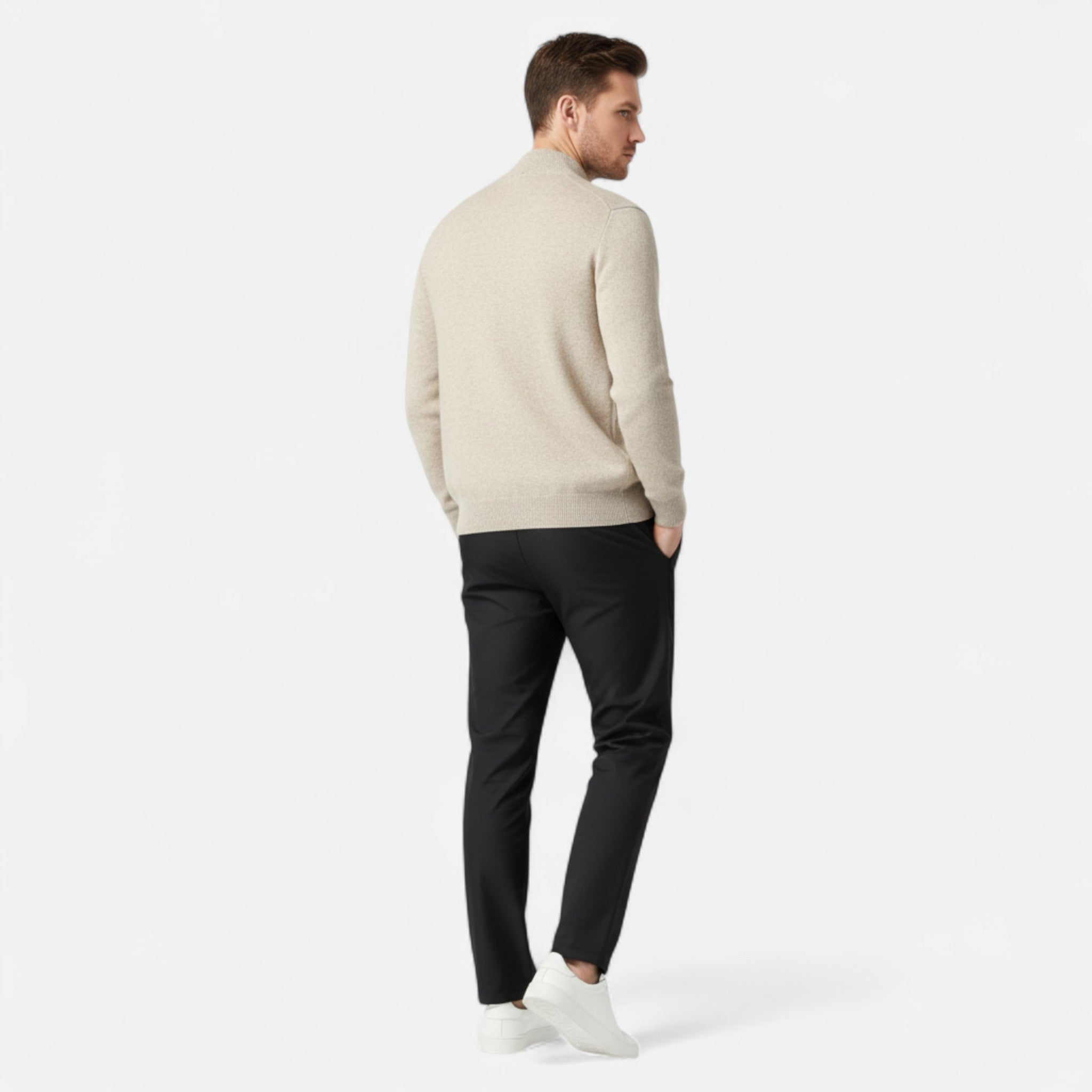Savora Mode | Men’s Merino Wool Cardigan – Mock Collar