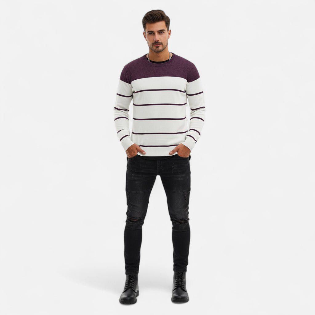 Savora Mode | Men's Casual Striped Knit Pullover Sweater
