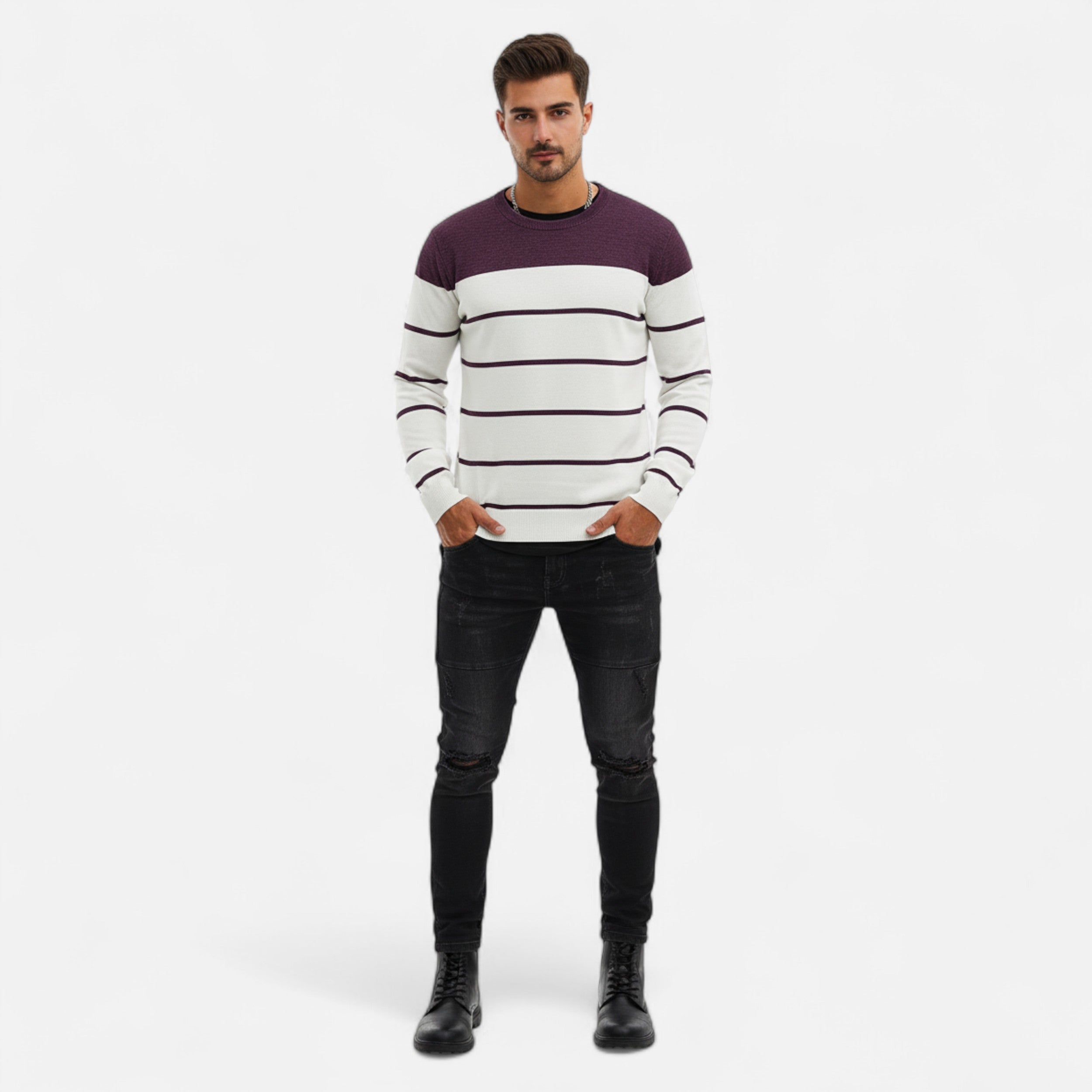 Savora Mode | Men's Casual Striped Knit Pullover Sweater
