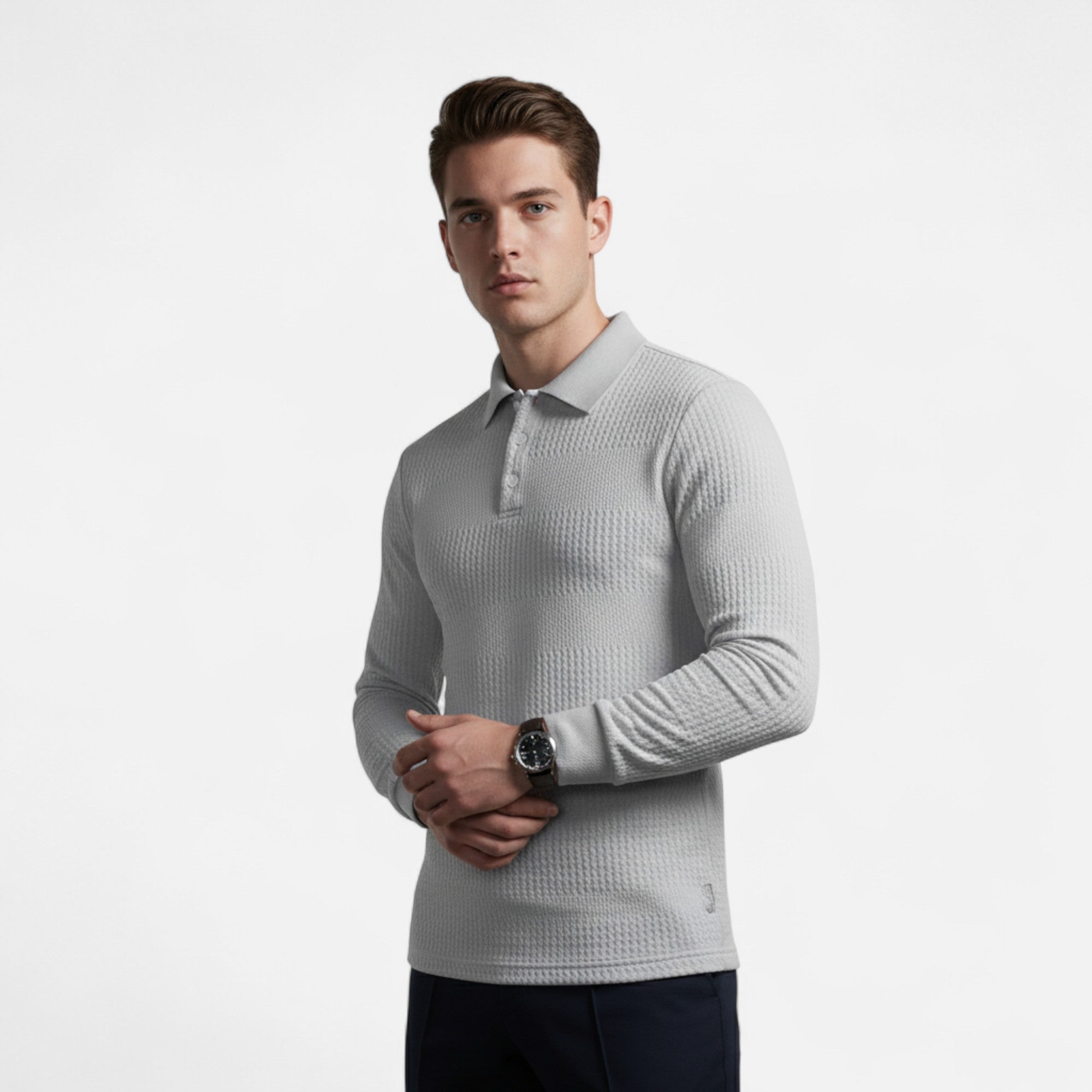 Savora Mode | Men's Solid Colour Textured Long Sleeve Lapel Shirt
