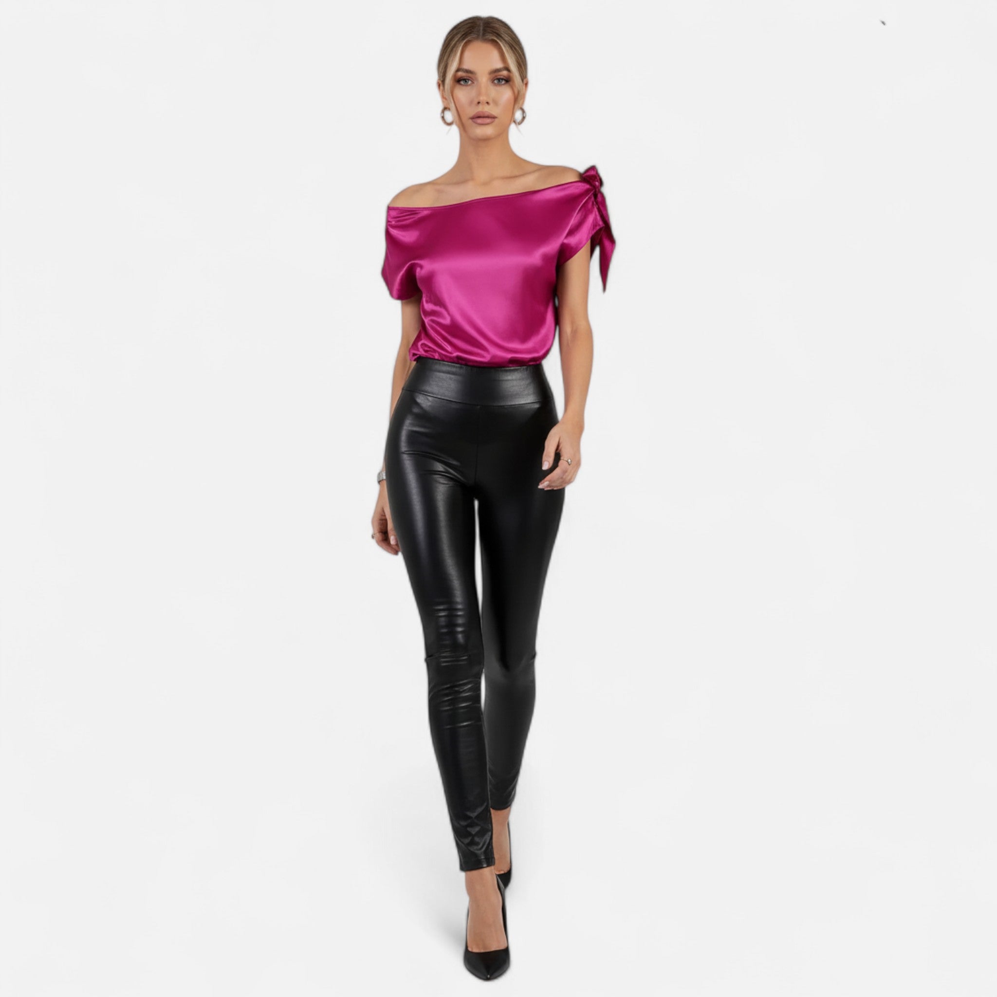 Savora Mode | Women’s Satin Finish One-Shoulder Blouse