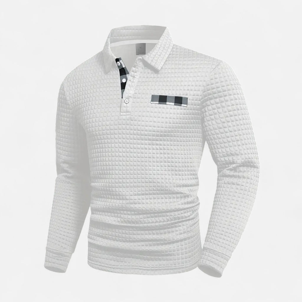 Savora Mode | Men's Casual Thick Knit Button-Up Shirt - Digital Print Grid