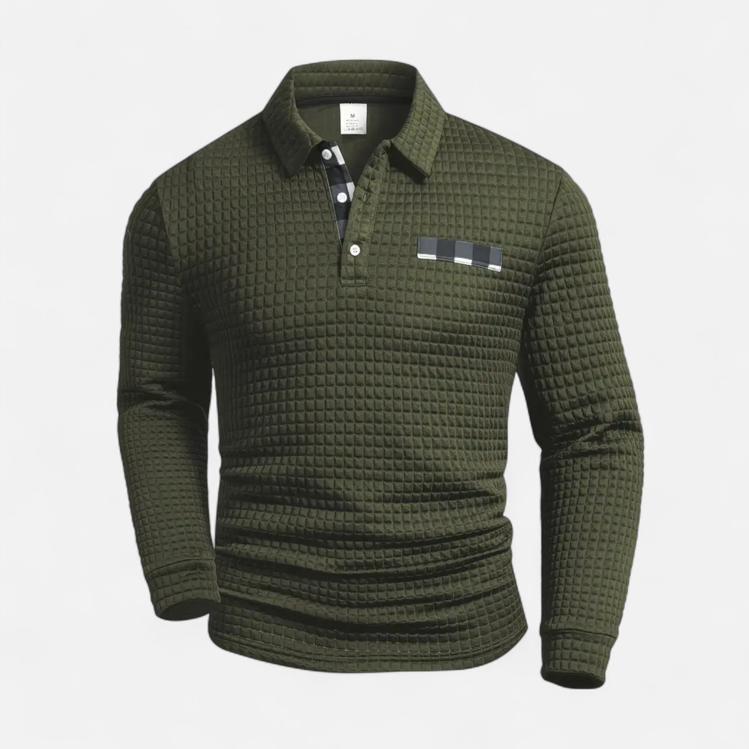 Savora Mode | Men's Casual Thick Knit Button-Up Shirt - Digital Print Grid