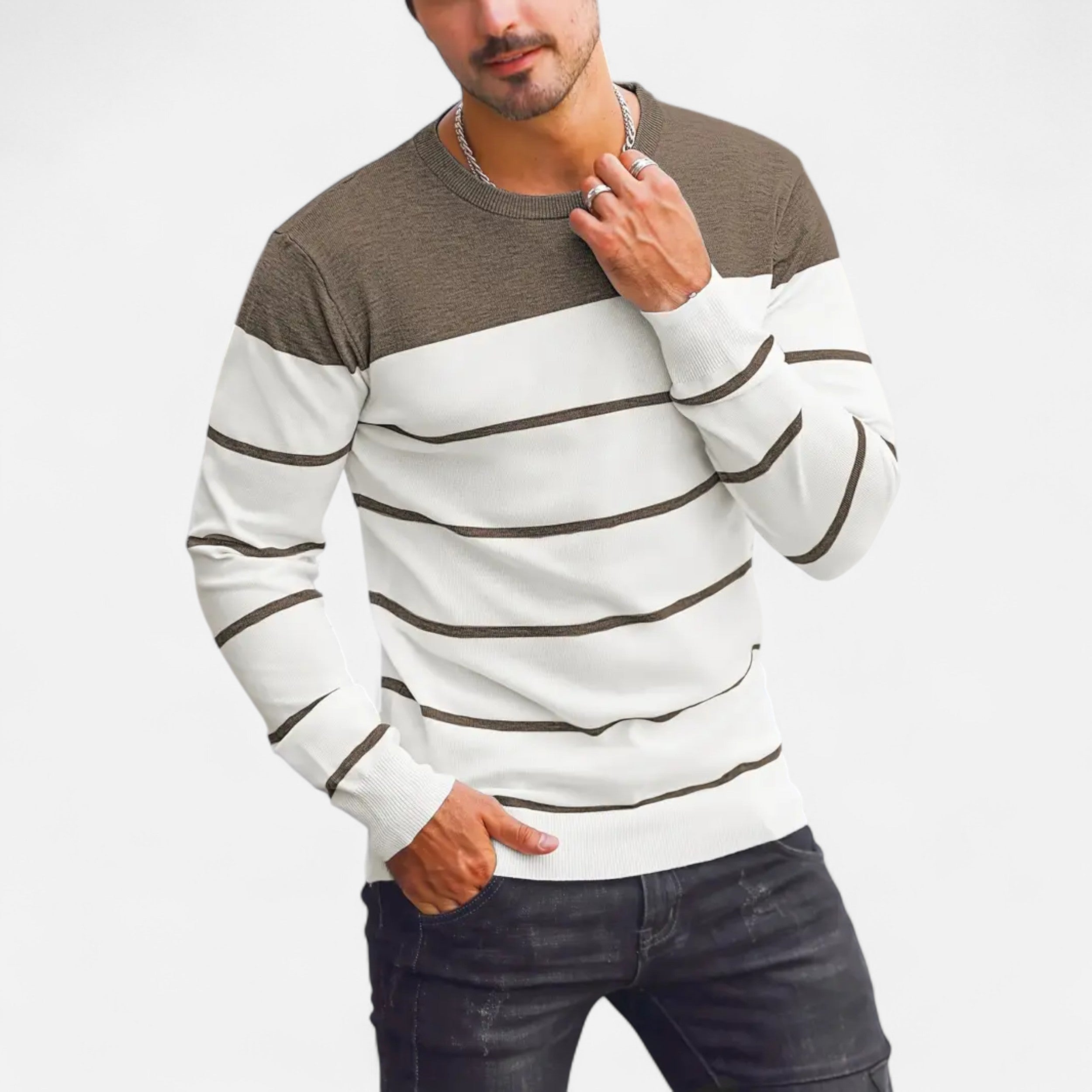 Savora Mode | Men's Casual Striped Knit Pullover Sweater