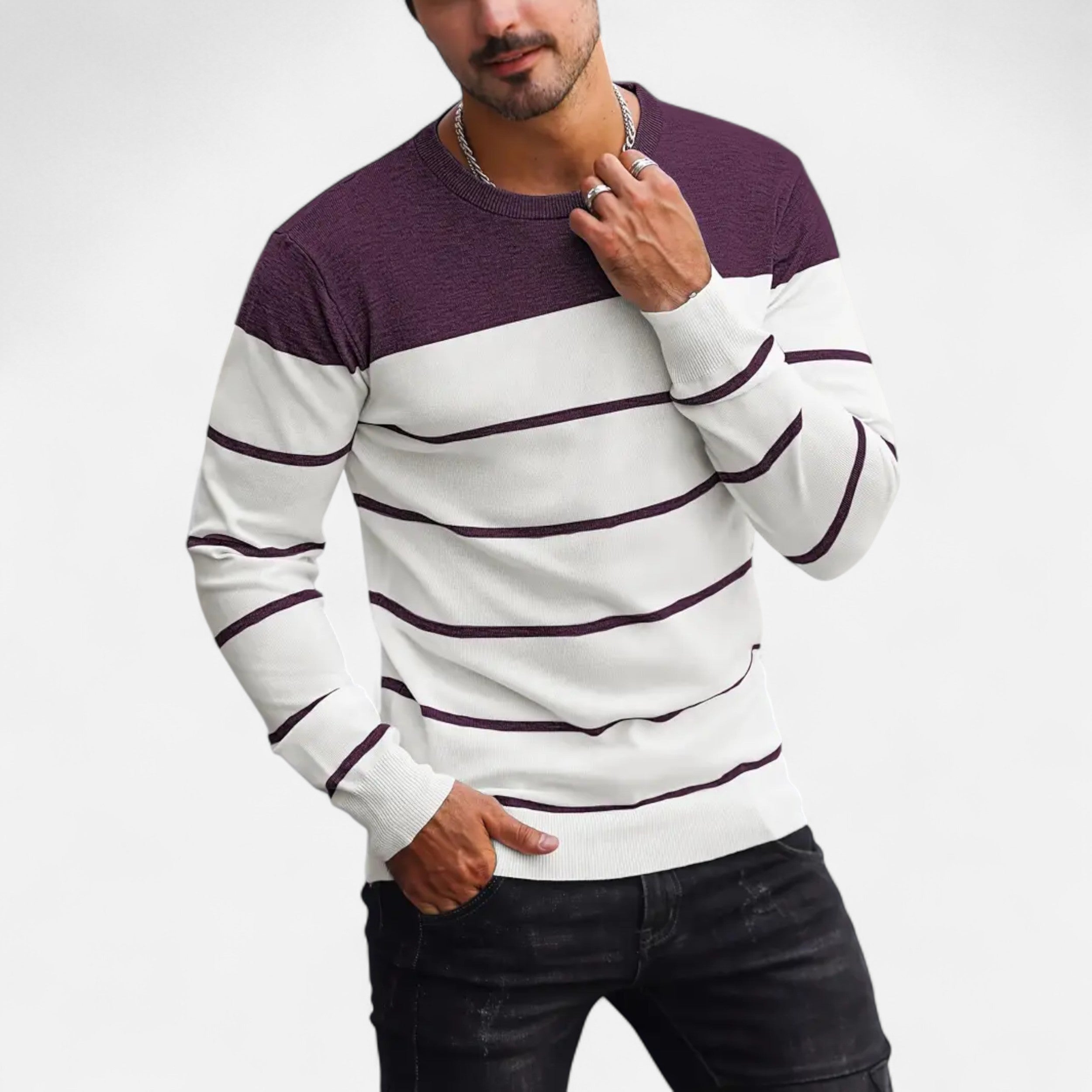 Savora Mode | Men's Casual Striped Knit Pullover Sweater