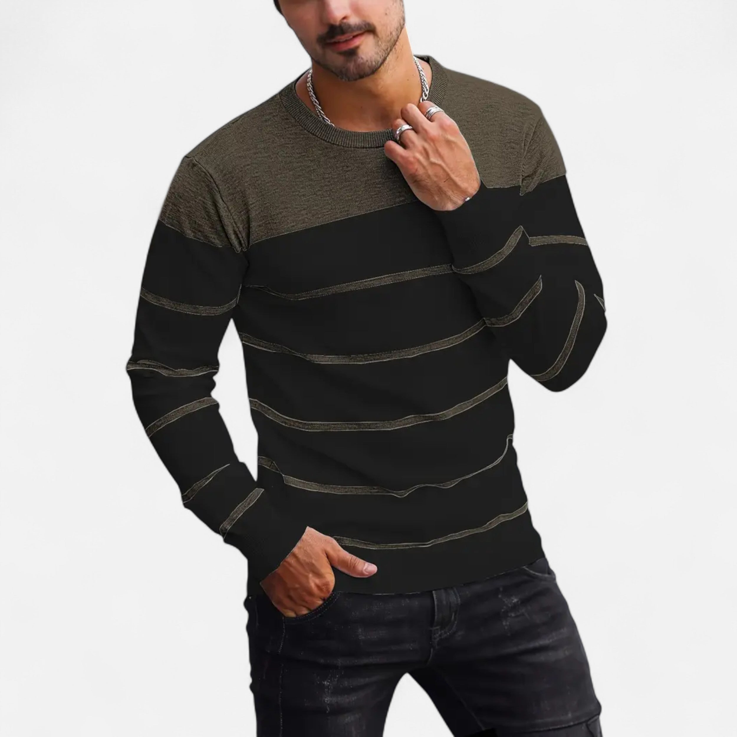 Savora Mode | Men's Casual Striped Knit Pullover Sweater