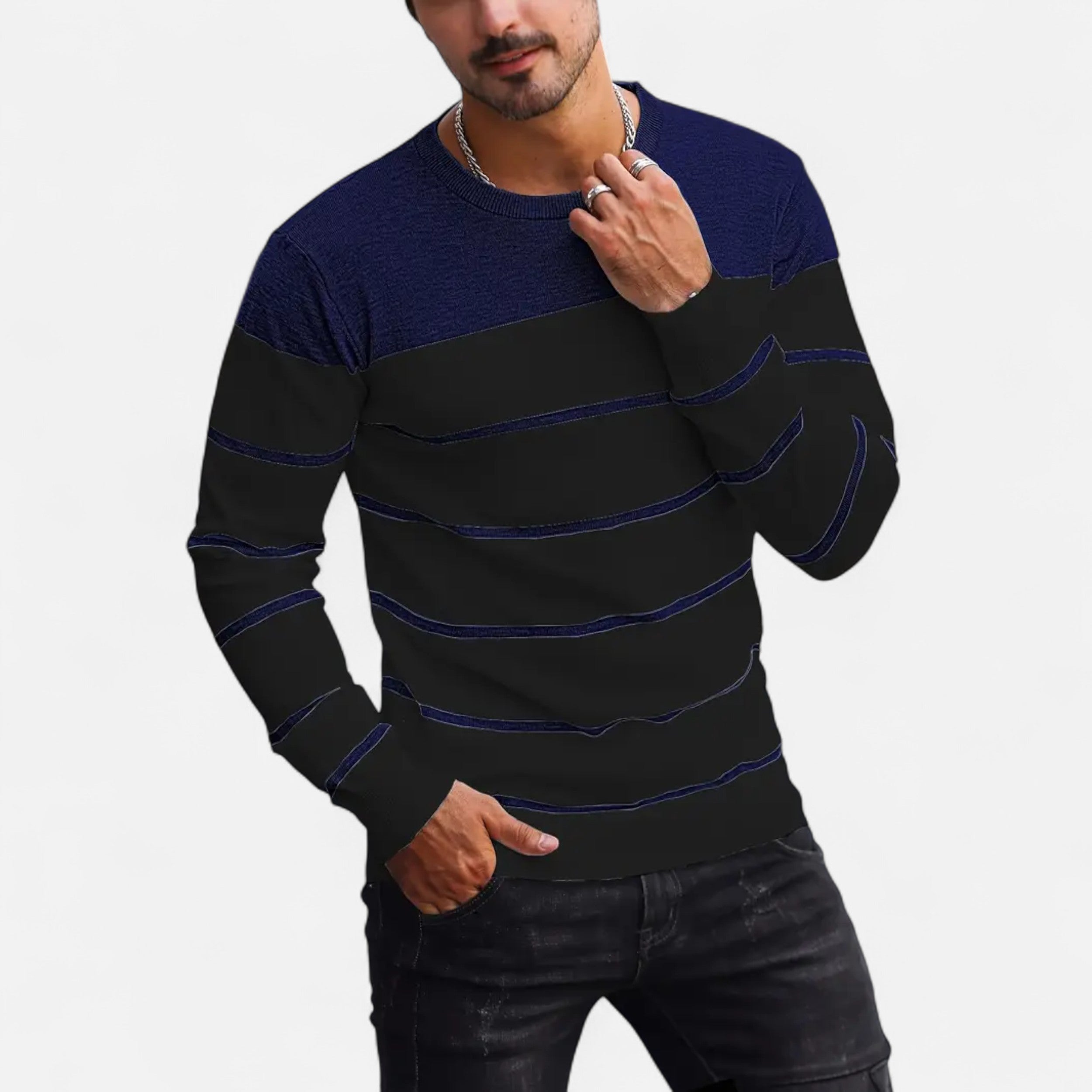 Savora Mode | Men's Casual Striped Knit Pullover Sweater