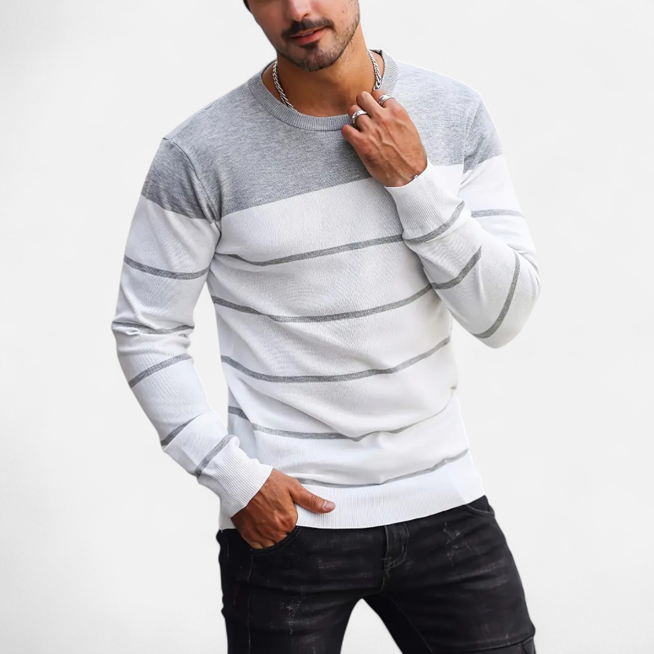 Savora Mode | Men's Casual Striped Knit Pullover Sweater