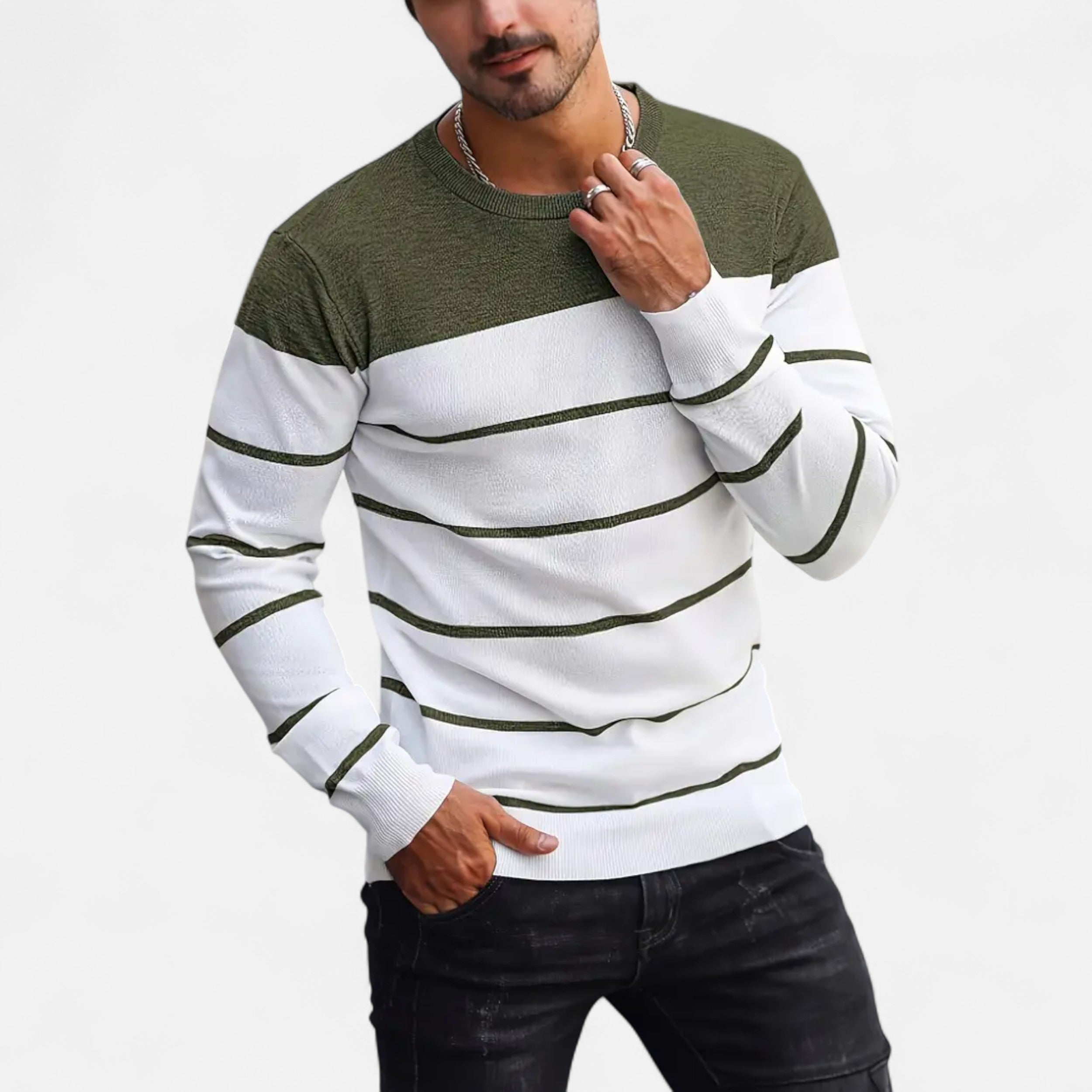 Savora Mode | Men's Casual Striped Knit Pullover Sweater