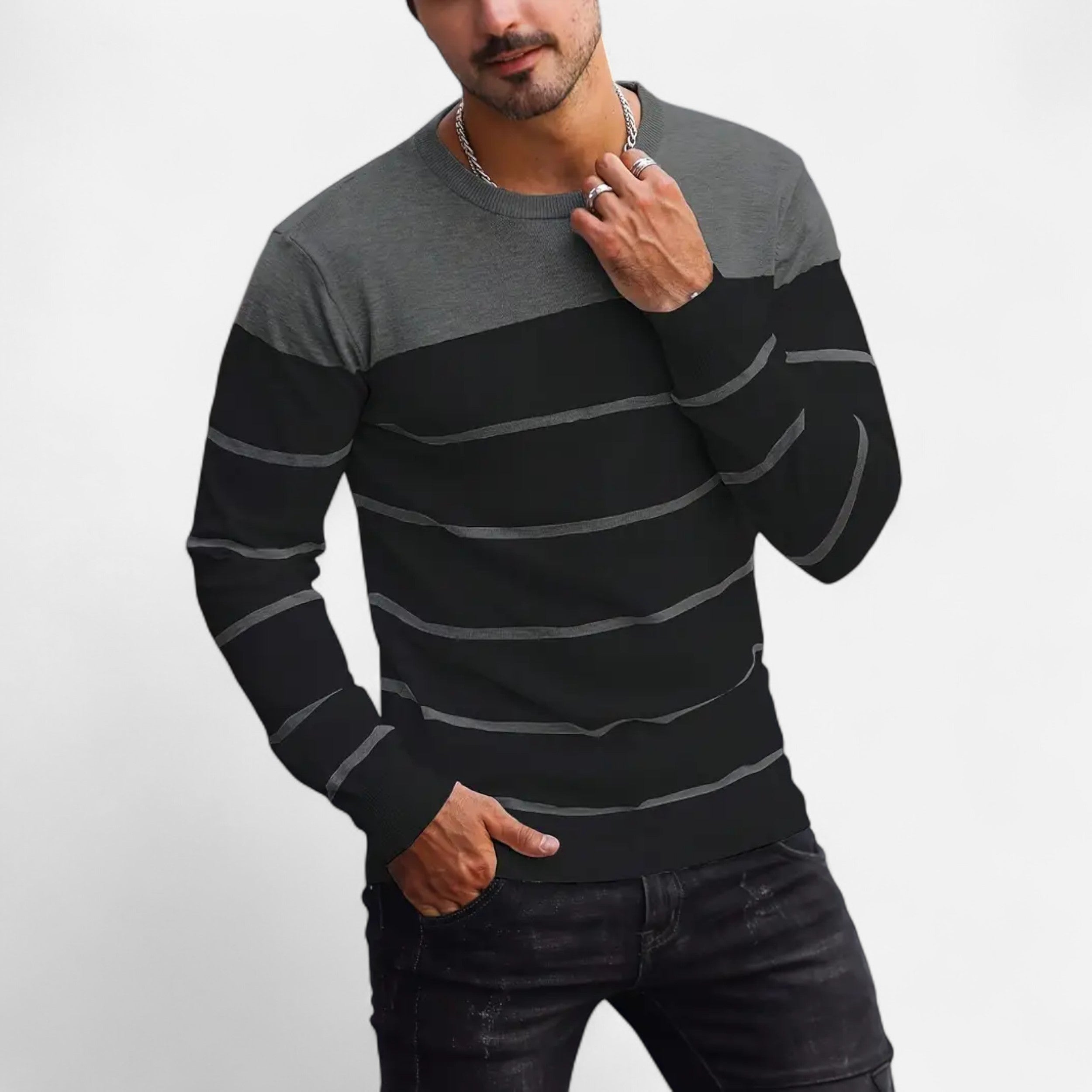 Savora Mode | Men's Casual Striped Knit Pullover Sweater