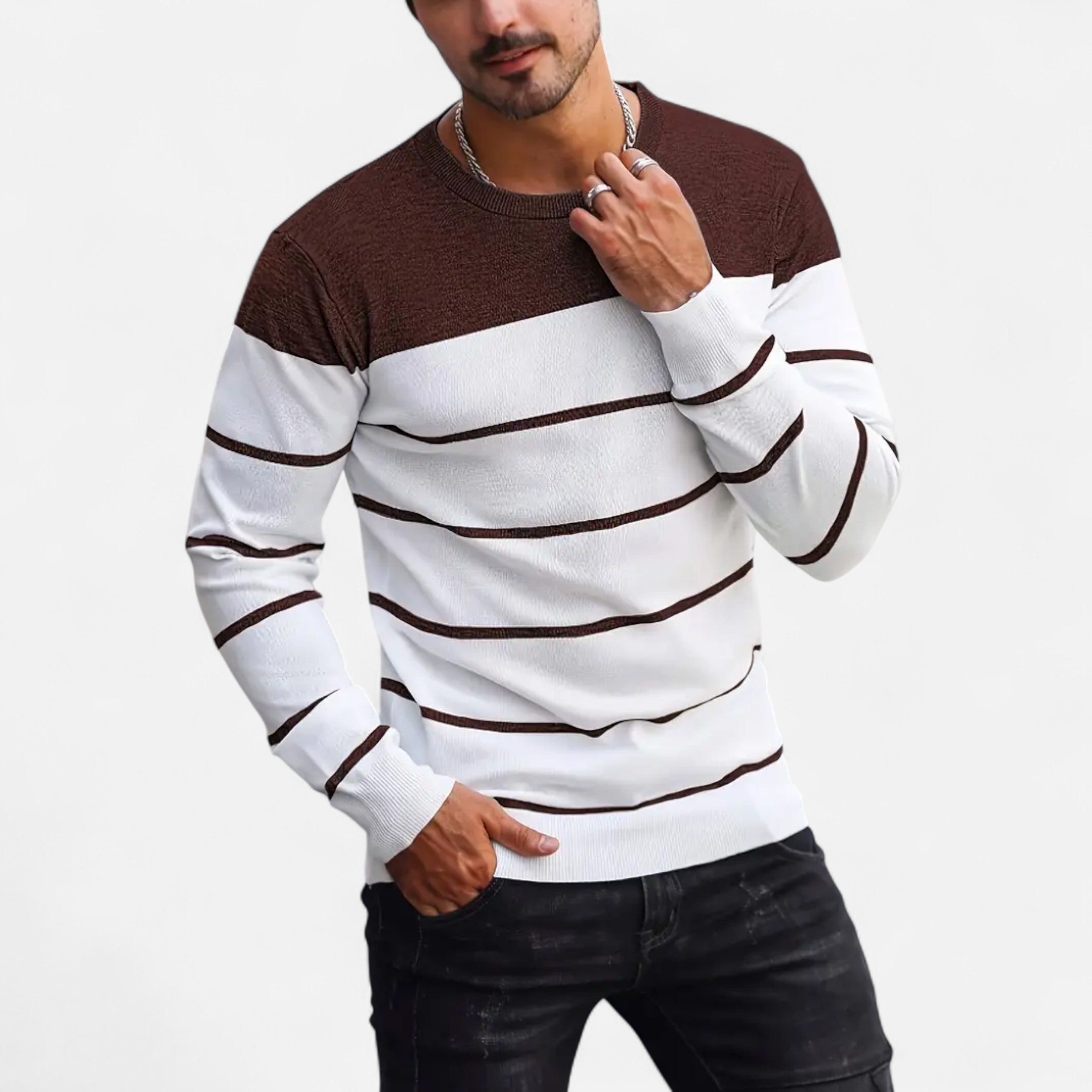 Savora Mode | Men's Casual Striped Knit Pullover Sweater