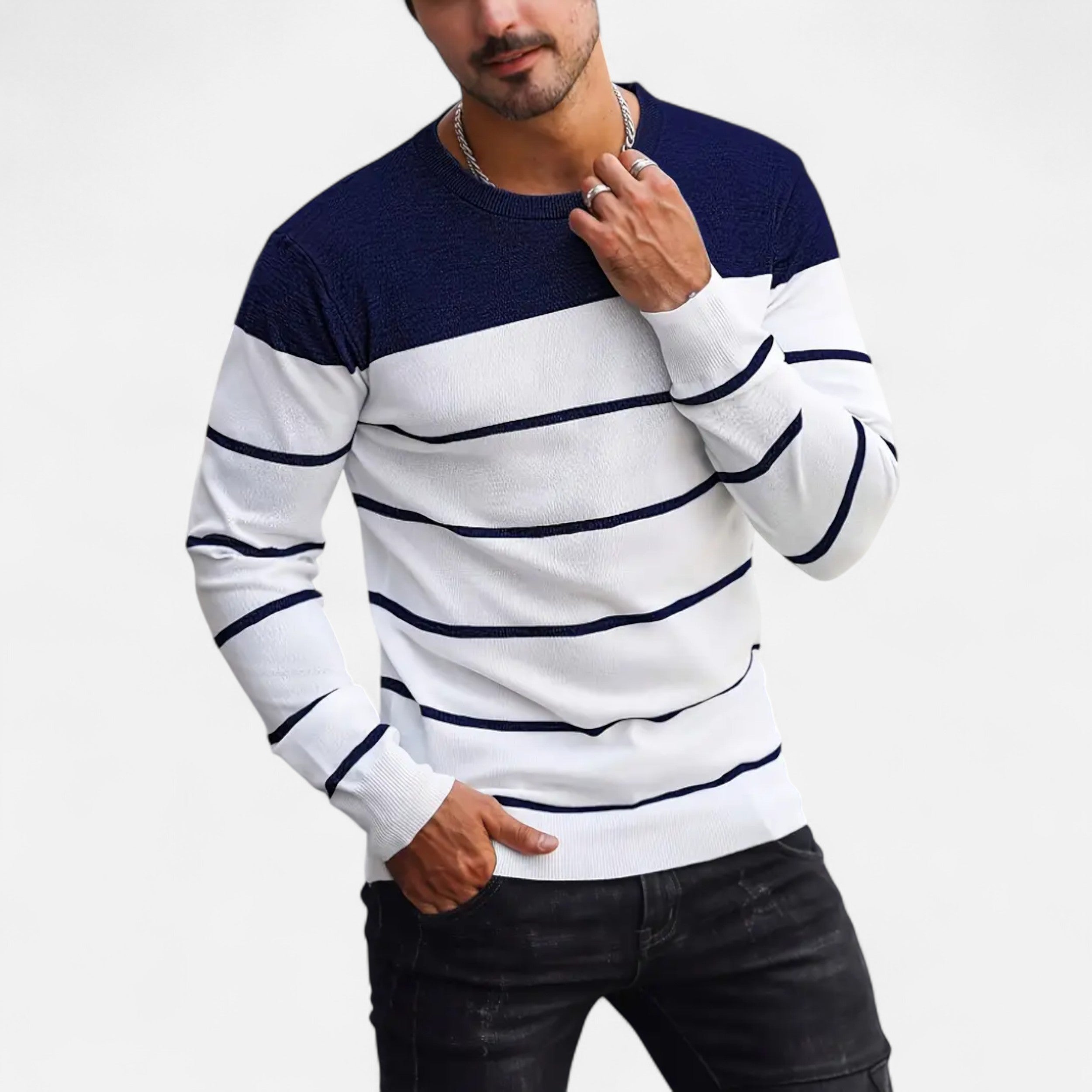Savora Mode | Men's Casual Striped Knit Pullover Sweater