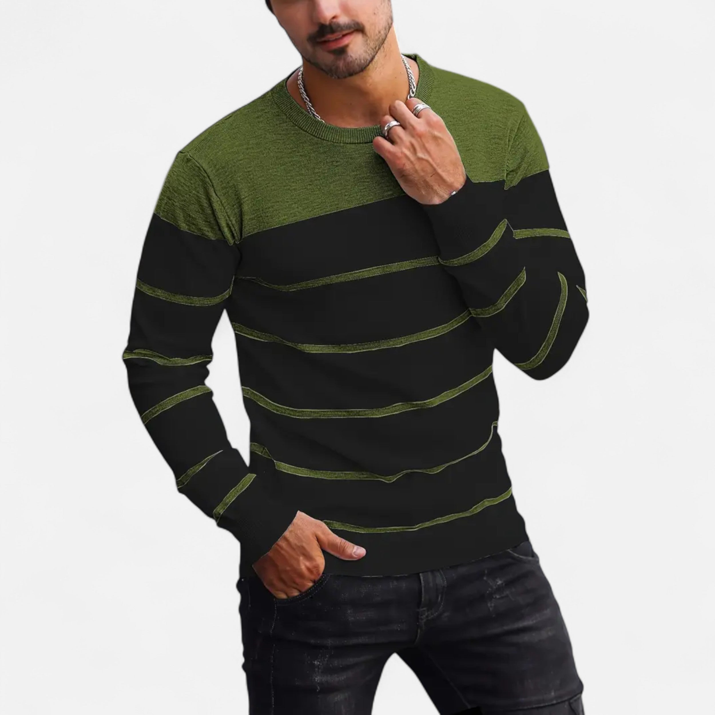 Savora Mode | Men's Casual Striped Knit Pullover Sweater
