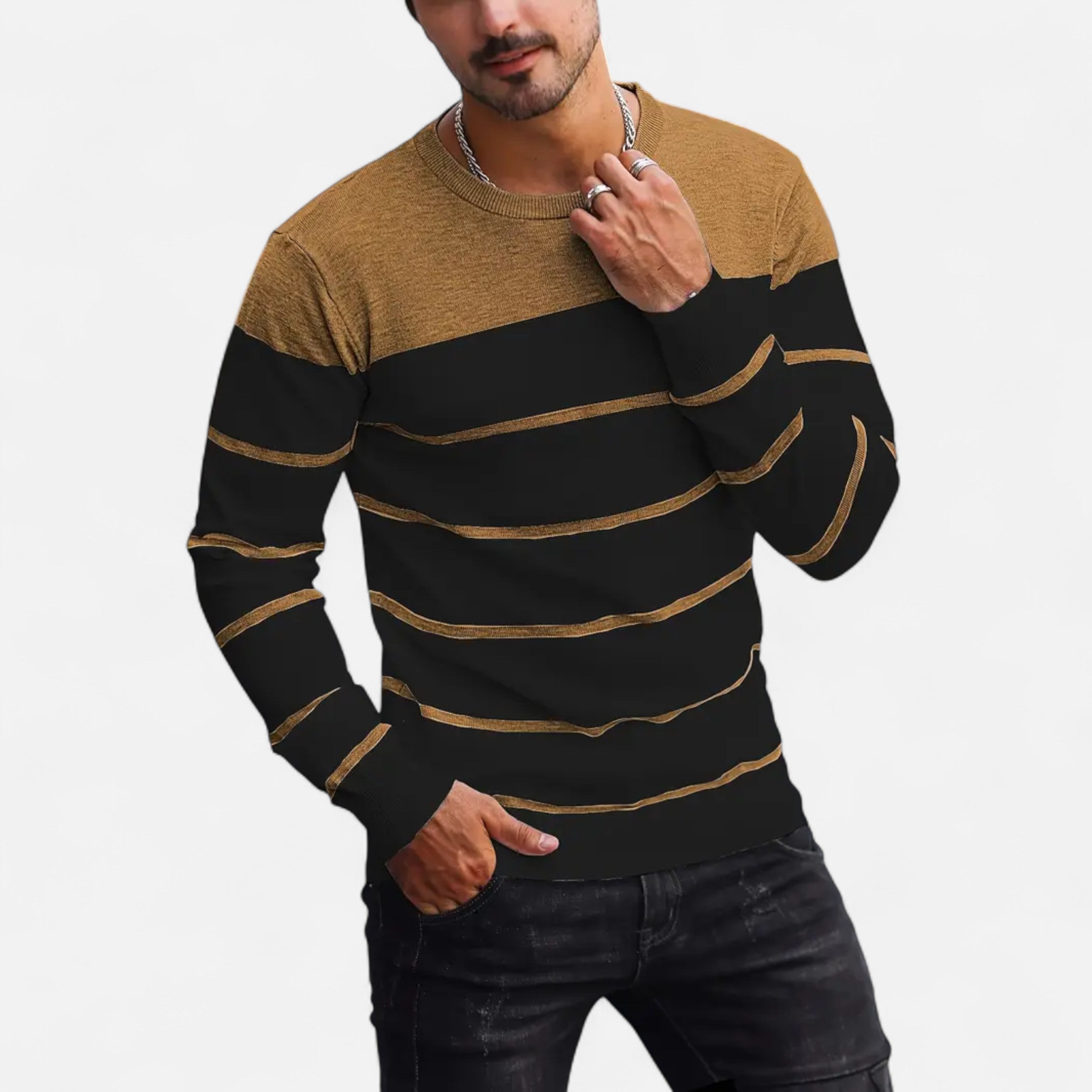 Savora Mode | Men's Casual Striped Knit Pullover Sweater