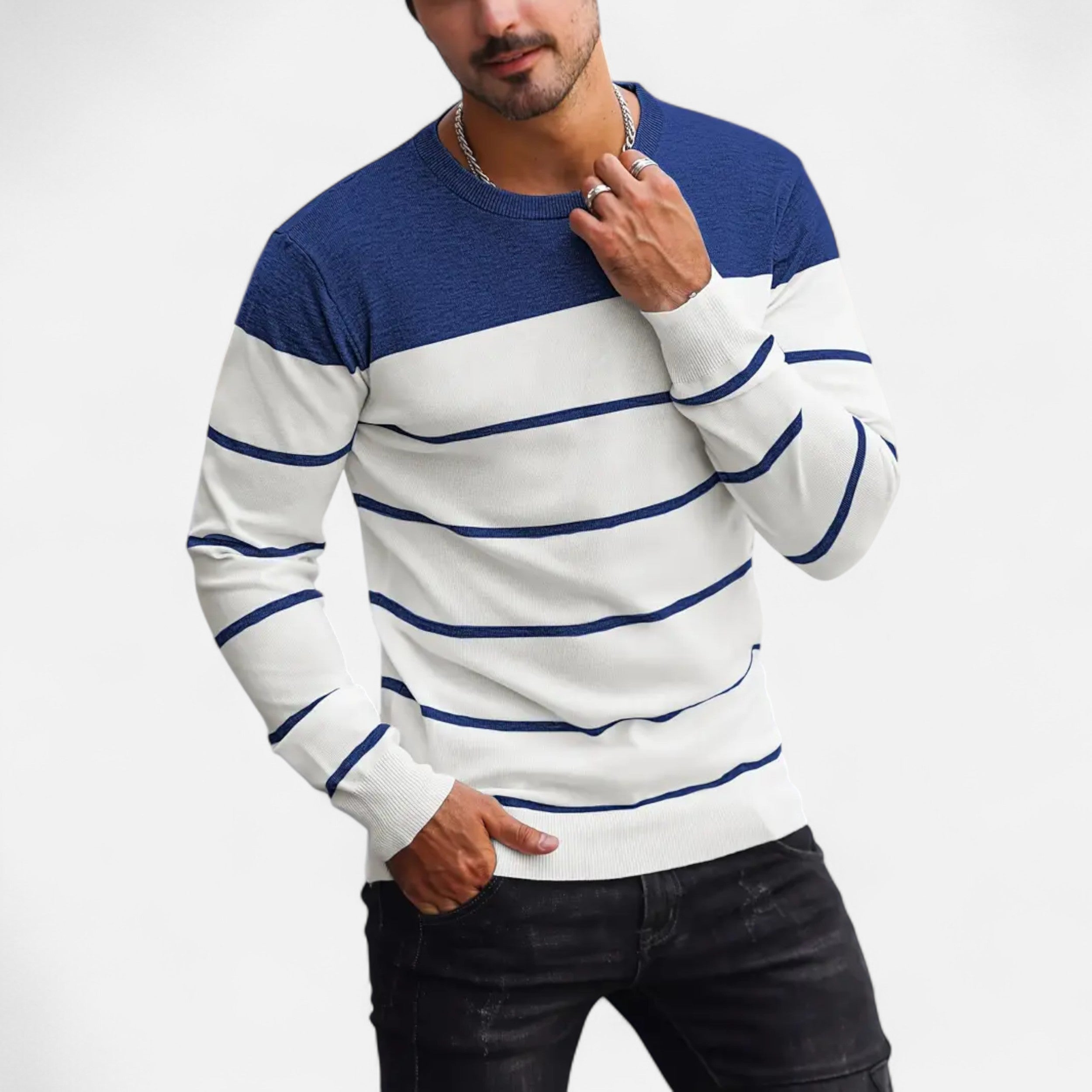 Savora Mode | Men's Casual Striped Knit Pullover Sweater